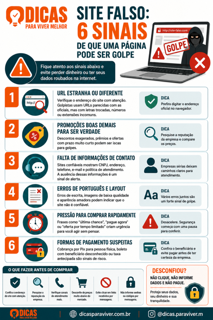 Infográfico: Site falso: 6 sinais para identificar golpes antes de clicar