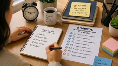 Organize sua vida em 15 minuto por dia com hábitos simples que ajudam a reduzir a bagunça, melhorar a produtividade e diminuir o estresse.
