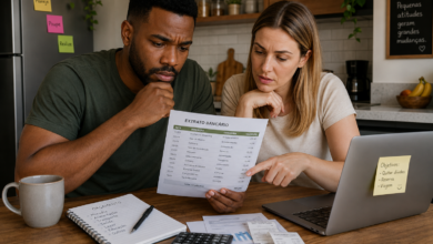 Gastos invisíveis.Pessoa analisando extratos bancários, assinaturas digitais e pequenas despesas do dia a dia para identificar gastos invisíveis que afetam o orçamento doméstico.