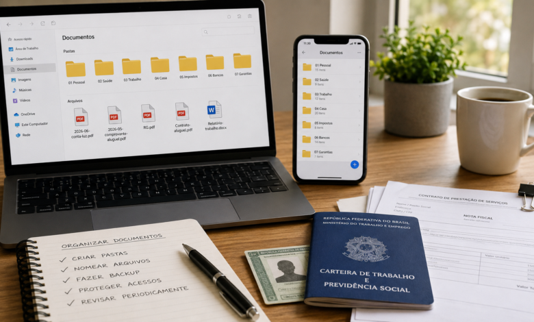 Organizar documentos digitais, organização digital, backup, armazenamento, nuvem, produtividade